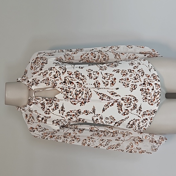 WHBM off white long sleeve too with brown floral print-XS - Picture 1 of 8